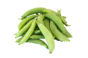 Fresh organic green beans and peas, healthy raw vegetables isolated on white
