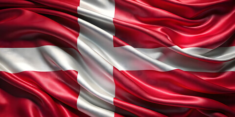 Denmark Flag Waving with White Nordic Cross on Red Background