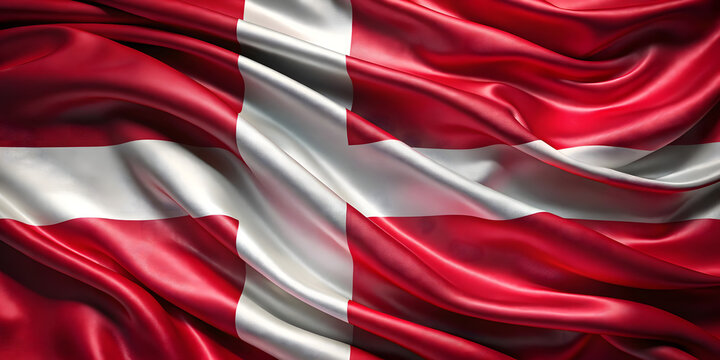 Denmark Flag Waving with White Nordic Cross on Red Background
