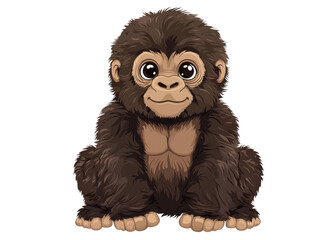 Fototapeta premium Cute baby gorilla sitting. Cartoon illustration of a young gorilla with a sweet expression.