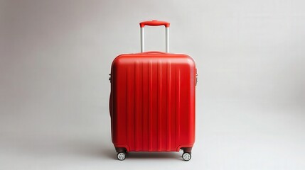 smooth, brightly colored red suitcase sits against a pristine white background, capturing attention with its modern simplicity.