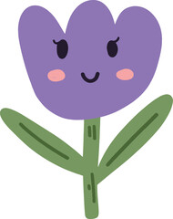 Cute cartoon purple flower with a happy face