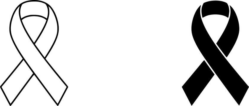 OutlineFilledVectorSign ofvs - breast cancer ribbon vector icon . awareness sign . isolated transparent . black outline filled version . 