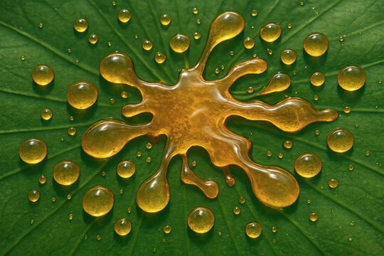 Crude oil spill on leaf illustrates impact on environment and highlights concept of pollution in nature