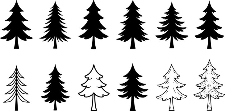 OutlineFilledVectorSign ofvs - 3 fir tree vector icon . forest silhouette sign . isolated transparent . outline and filled version . 
