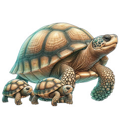 Obraz premium A mother turtle leading her babies, Mother's Day Clipart, Mother and Child Graphics, Mother's Day Art, Mother's Gift Graphics, Mother's Day Nature and Animals Graphics
