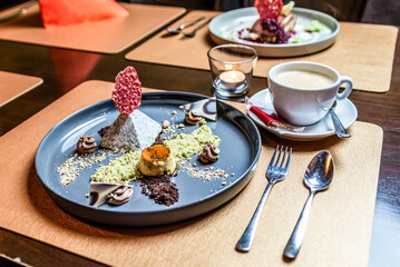 Haute cuisine gourmet and deluxe dessert fine sugar sweet art for coffee