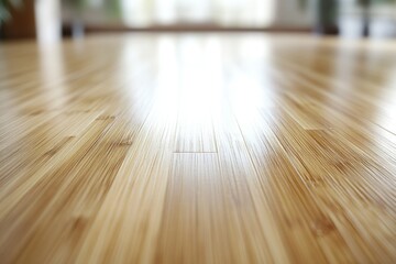 Smooth, light brown bamboo flooring gleaming under soft light, creating a clean and elegant look.