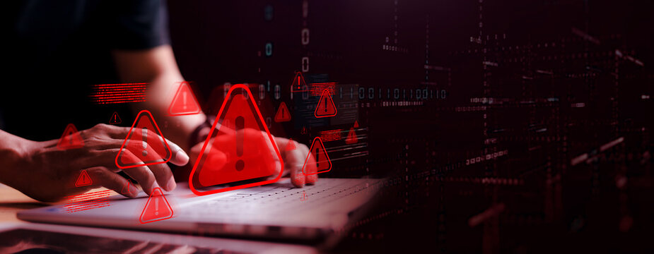 Operation system boot-up failure. Cybersecurity technology, system warning on hacked alerts. System warning error popup and maintenance showing.