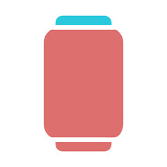 Simple geometric illustration of a stylized can with rounded edges and flat colors