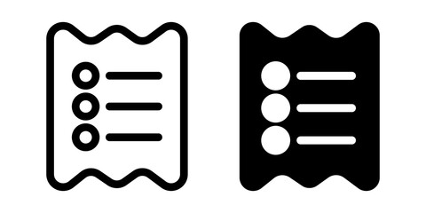 Receipt icon, Invoice paper sign, digital receipt pictogram. Paper check, online payment and purchase, order document, total bill, tax report.