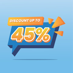 45% Offer Blue Discount Promotion Banner with 3D Effect