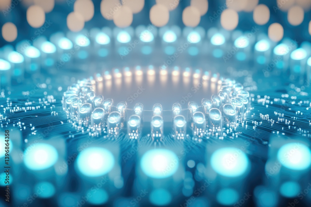 Poster Glowing LEDs arranged in a circular pattern on a circuit board, representing technological advancement.