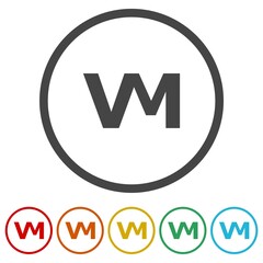 Letter VM Logo Concept. Set icons in color circle buttons