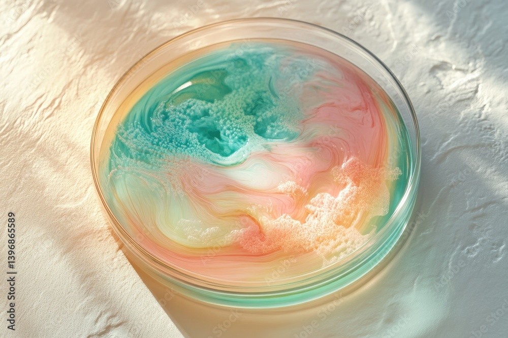 Aufkleber abstract pastel swirls of paint and foam in a glass dish, creating a dreamy, ethereal effect.