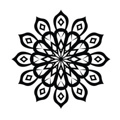 Intricate Black Mandala Design With Detailed Geometric Petals on White Background
