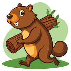 Funny beaver animal cartoon on white background