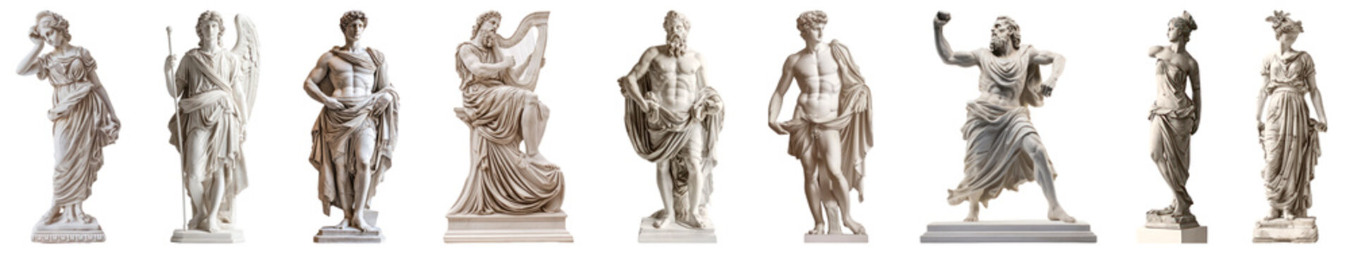 PNG Classical marble statues collection, isolated element set on transparent background