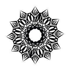Intricate Black Mandala Design With Detailed Geometric Petals on White Background