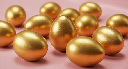 Golden Easter Eggs on Silky Pink Background