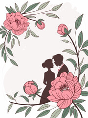 Pastel Floral Wedding Couple Illustration – Bride and Groom in Love
