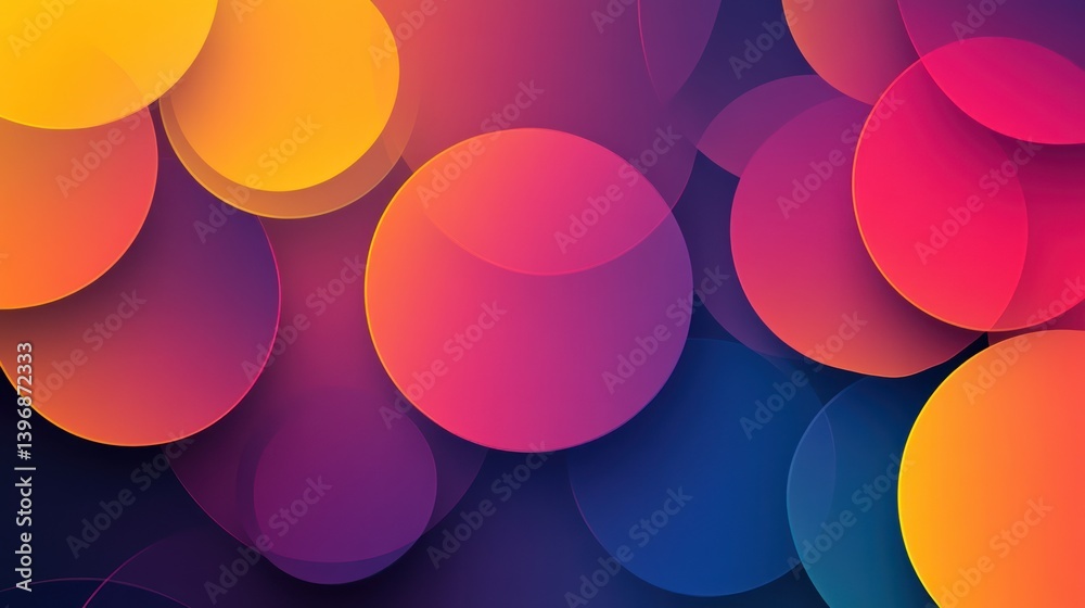 Poster colorful overlapping circles creating a vibrant and dynamic abstract background with shades of yello