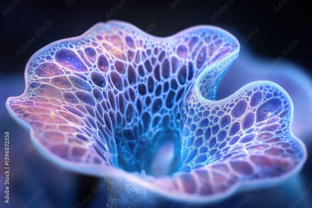 Aufkleber a vibrant, bioluminescent organism with a complex, web-like structure, glowing with iridescent color