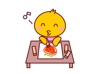 お絵かきするひよこ © twomoons