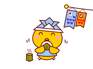 柏餅を食べるひよこ