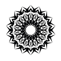 A stunning black and white mandala featuring intricate symmetrical patterns, showcasing geometric artistry. Perfect for designs, tattoos, and decor, embodying harmony, creativity, and balance.