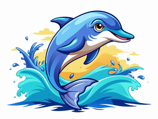Obraz premium A vector illustration of a playful dolphin leaping out of water, isolated on a white background