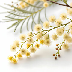 twig of mimosa flowers on transparent background