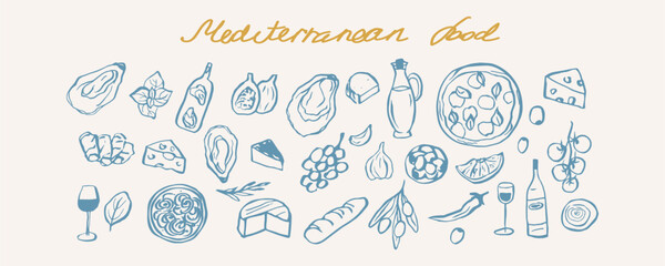 Hand drawn mediterranean food illustration