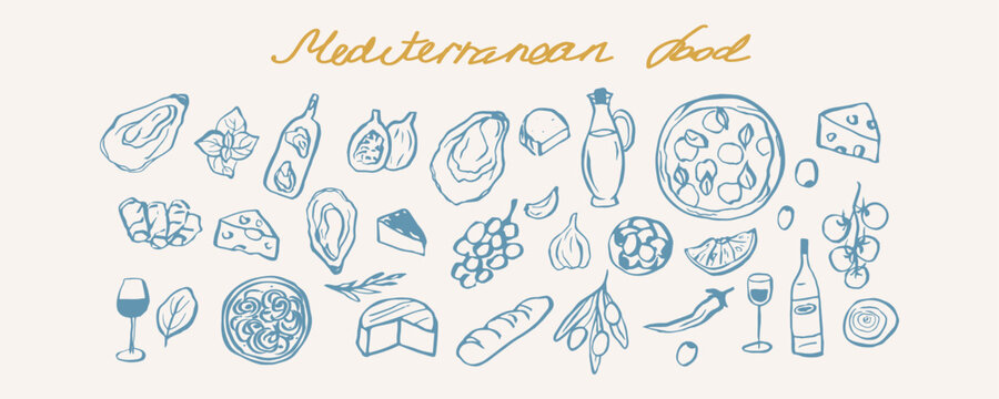 Hand drawn mediterranean food illustration