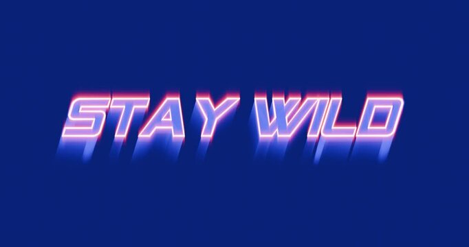 Text STAY WILD, on dark color background. 3d render video.