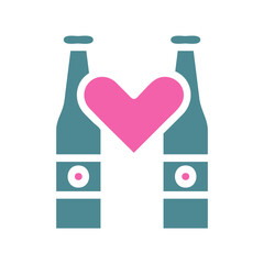 Abstract beer bottles sharing a heart shape, symbolizing love and celebration
