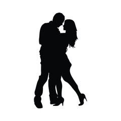 Man hugs woman Romantic moment black silhouette