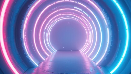 Naklejka premium Futuristic light tunnel experience virtual environment digital art neon glow perspective view immersive concept for creative exploration