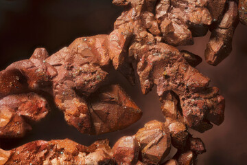 Nugget- natural formation of copper. High magnification microphotography, scale 10X.