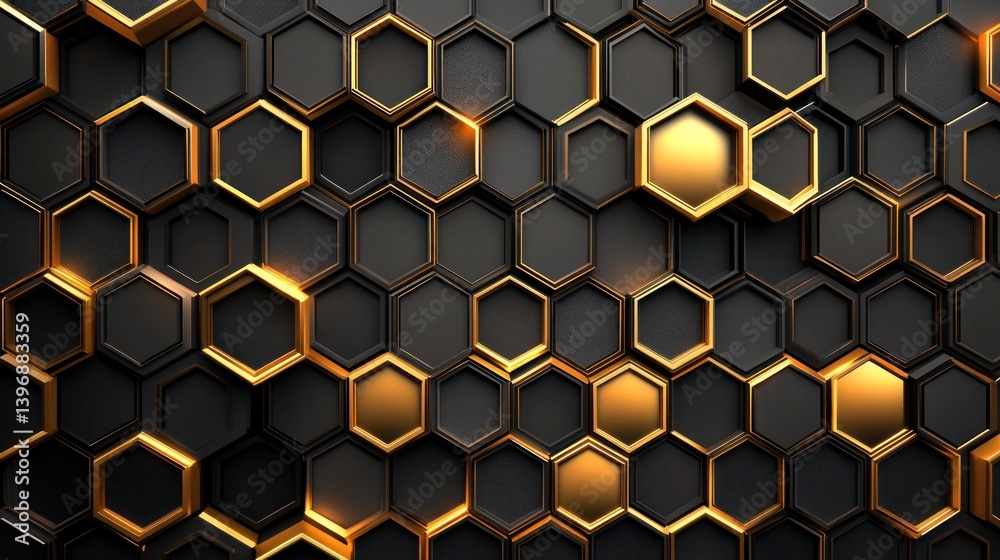 Poster luxury honeycomb pattern with golden outline and dark elegant texture creating a sophisticated and m