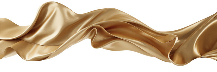 golden silk fabric wave on transparent background