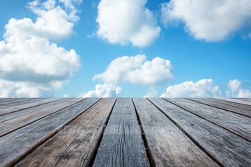 Wooden deck against a vibrant sky
