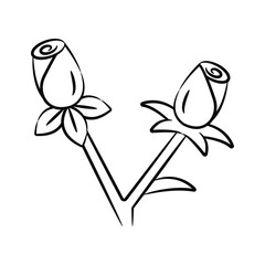 Hand drawn style icon depicting rose flower pot