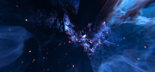 Deep Blue Nebula Background with Bright Star Clouds in Space