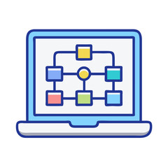 Laptop with Flowchart Diagram Icon Design