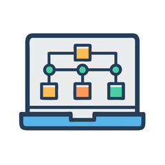 Laptop with Flowchart Diagram Icon Design