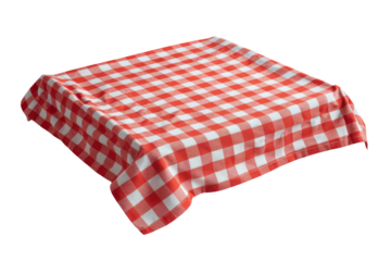 red and white gingham tablecloth on white background