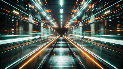 Fototapeta premium Futuristic City Tunnel with Neon Lights and Motion Blur at Night
