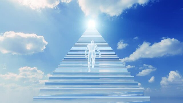 Soul of a person climbing up the stairway to Heaven in the sky Concept Animation