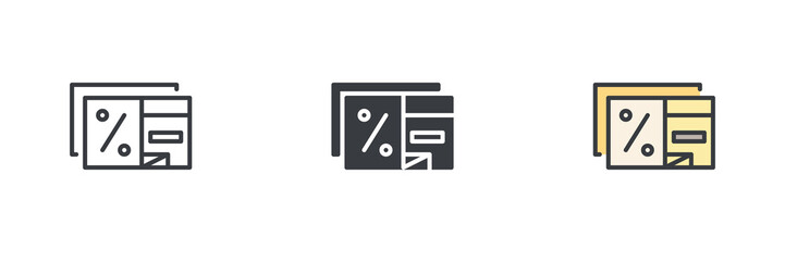 Discount coupon different style icon set